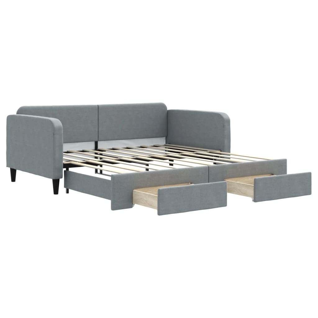Slaapbank met onderschuifbed lades 100x190 cm stof lichtgrijs