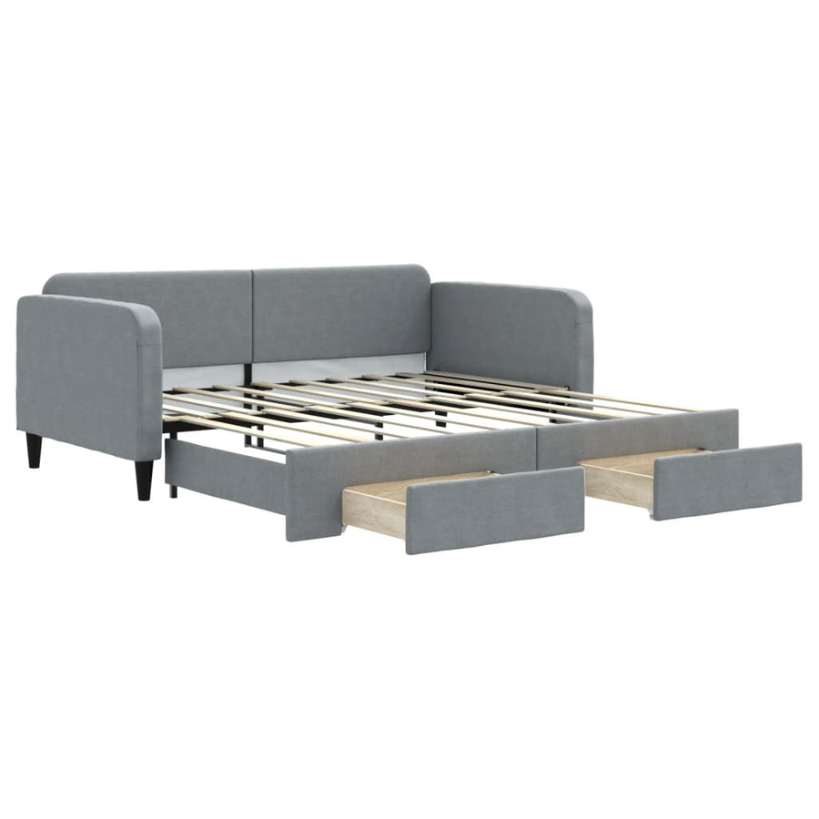 Slaapbank met onderschuifbed lades 100x190 cm stof lichtgrijs