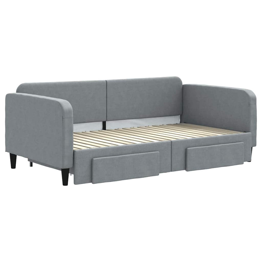 Slaapbank met onderschuifbed lades 100x190 cm stof lichtgrijs