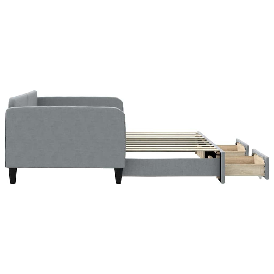 Slaapbank met onderschuifbed lades 100x190 cm stof lichtgrijs