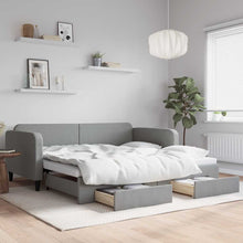 Slaapbank met onderschuifbed lades 100x190 cm stof lichtgrijs