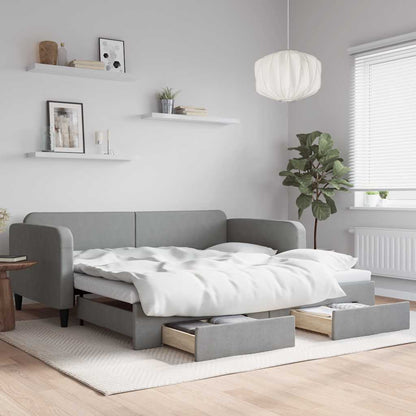 Slaapbank met onderschuifbed lades 100x190 cm stof lichtgrijs