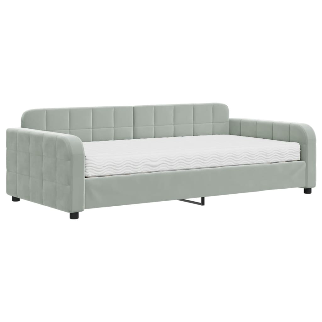 Slaapbank met matras 100x200 cm fluweel lichtgrijs 100 x 200 cm Lichtgrijs met matras