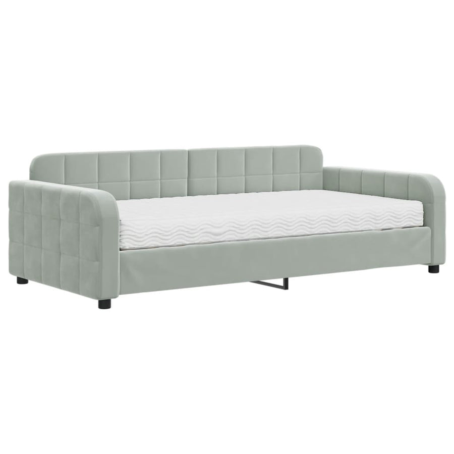 Slaapbank met matras 100x200 cm fluweel lichtgrijs 100 x 200 cm Lichtgrijs met matras