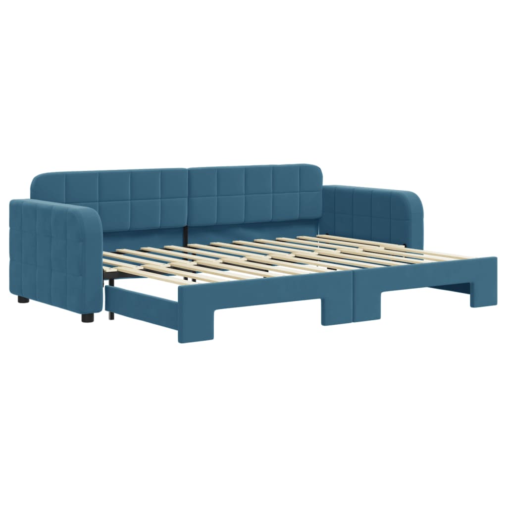 Slaapbank met onderschuifbed 80x200 cm fluweel blauw