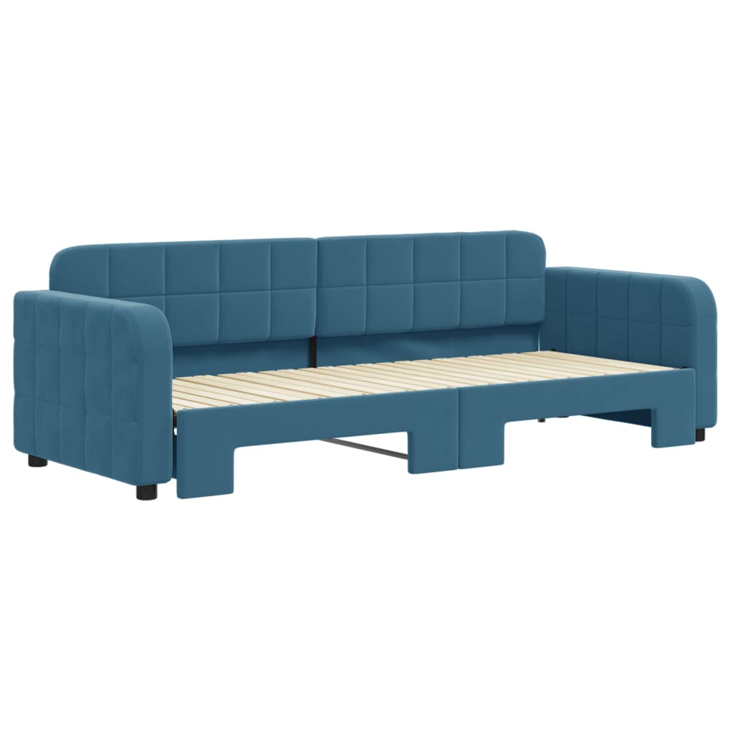 Slaapbank met onderschuifbed 80x200 cm fluweel blauw