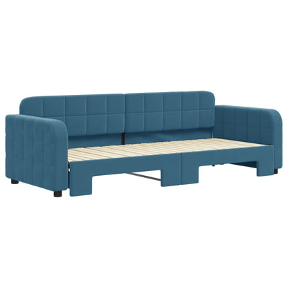 Slaapbank met onderschuifbed 80x200 cm fluweel blauw
