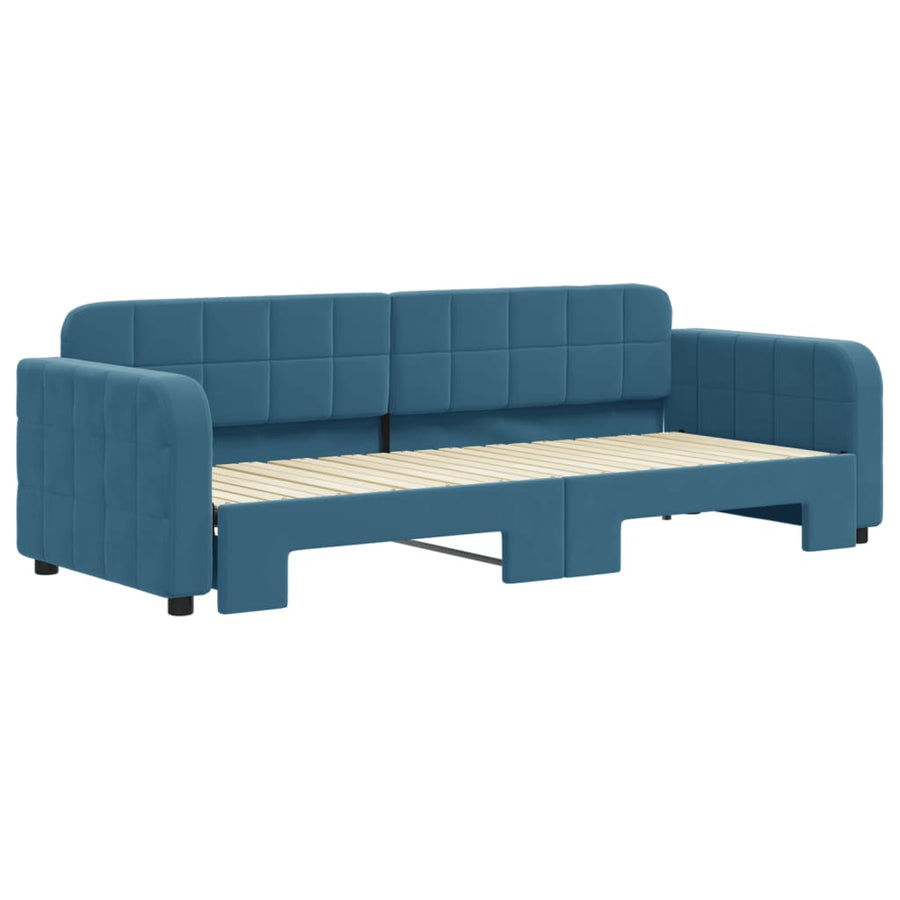Slaapbank met onderschuifbed 80x200 cm fluweel blauw