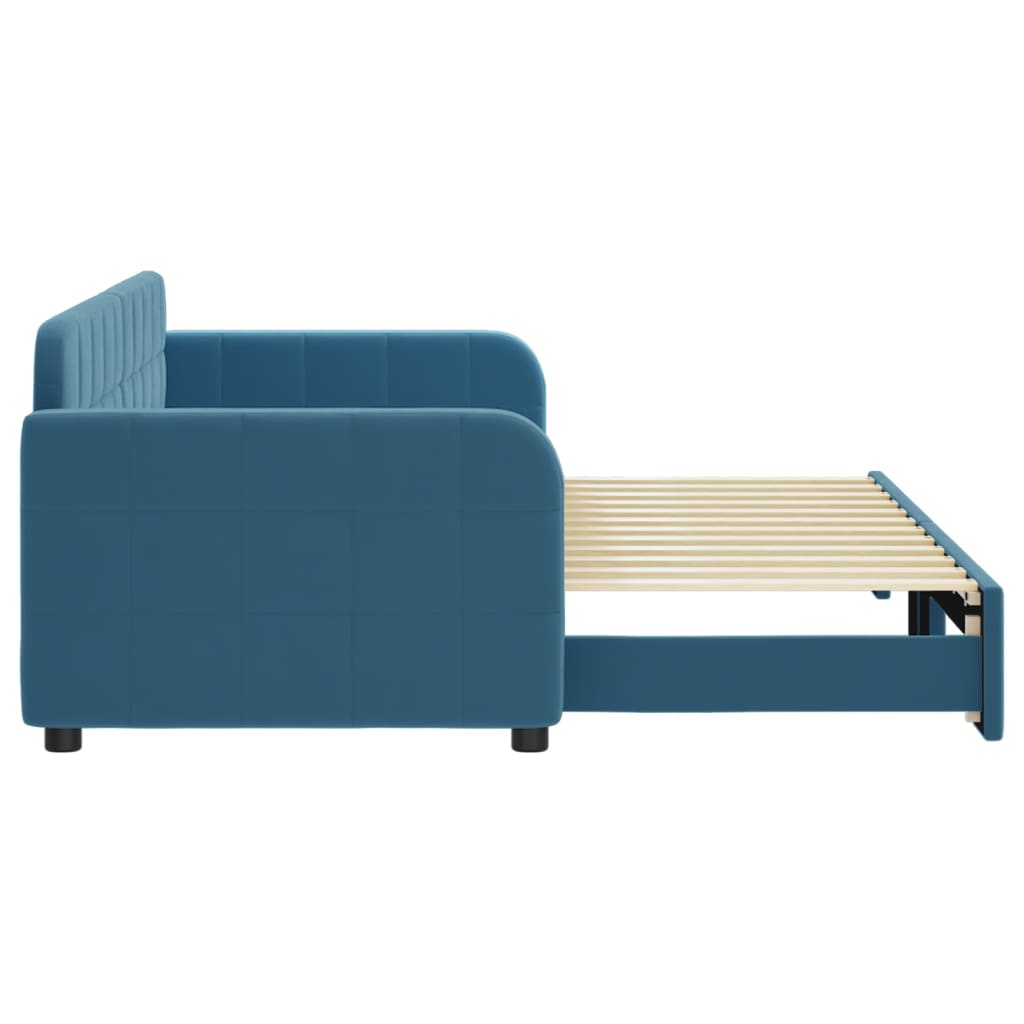 Slaapbank met onderschuifbed 80x200 cm fluweel blauw