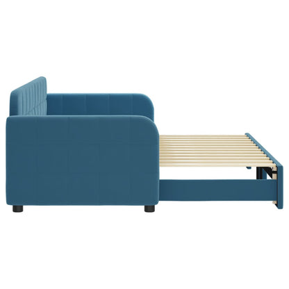 Slaapbank met onderschuifbed 80x200 cm fluweel blauw