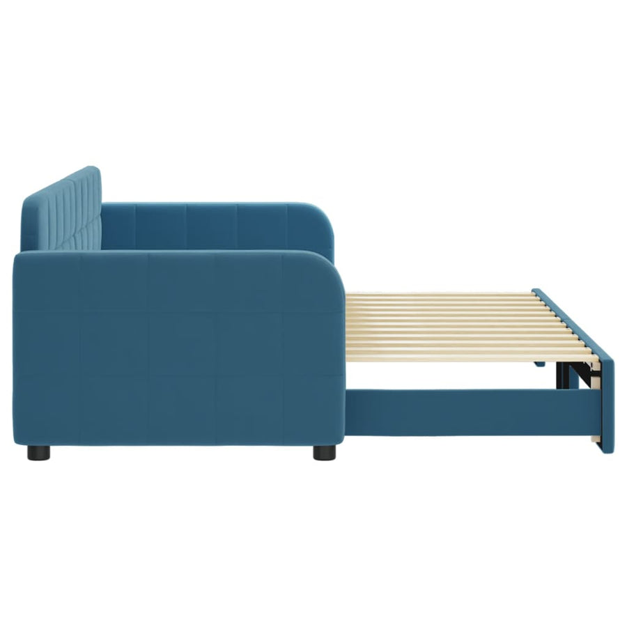 Slaapbank met onderschuifbed 80x200 cm fluweel blauw