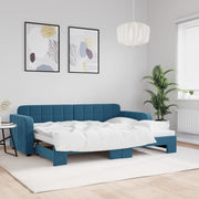 Slaapbank met onderschuifbed 80x200 cm blauw fluweel
