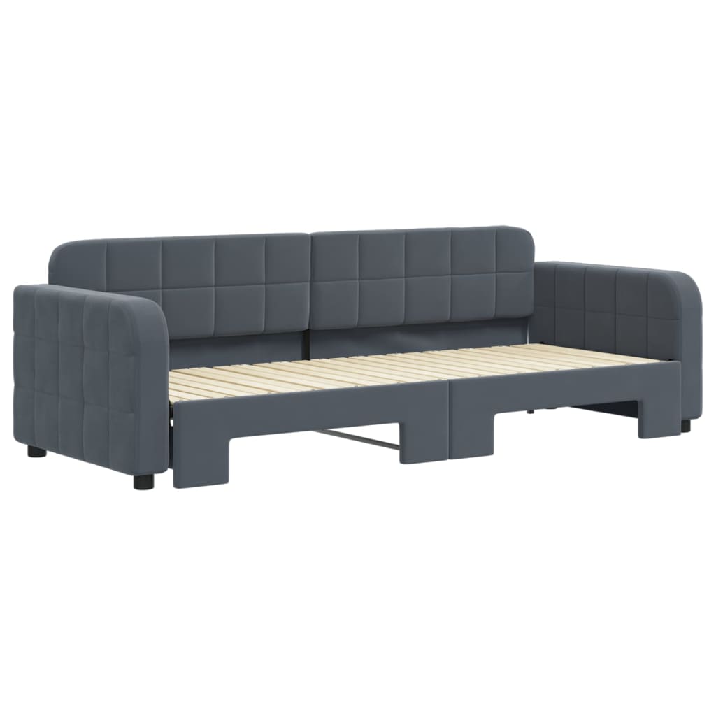 Slaapbank met onderschuifbed 80x200 cm fluweel donkergrijs
