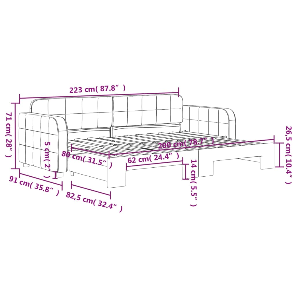 Slaapbank met onderschuifbed 80x200 cm fluweel donkergrijs