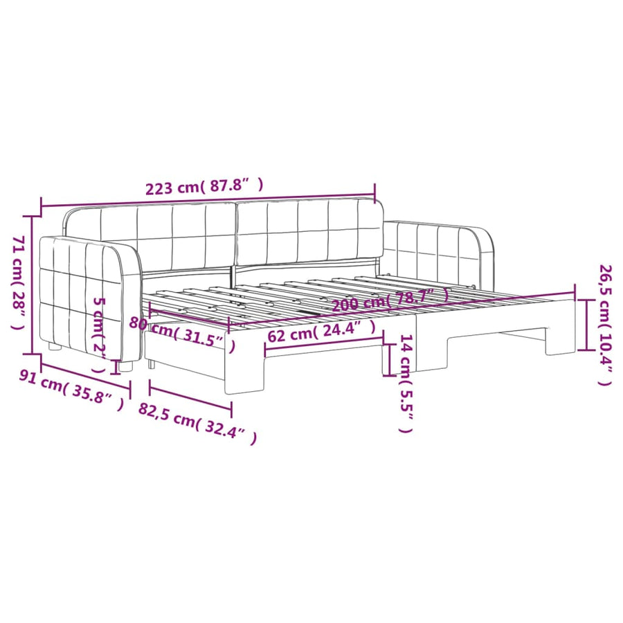 Slaapbank met onderschuifbed 80x200 cm fluweel donkergrijs