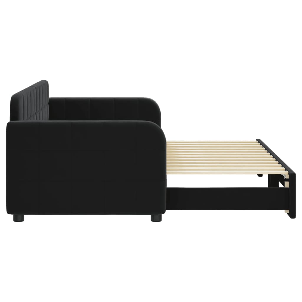 Slaapbank met onderschuifbed 80x200 cm fluweel zwart 80 x 200 cm Zwart met onderschuifbed