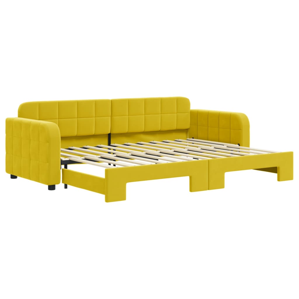 Slaapbank met onderschuifbed 80x200 cm fluweel geel