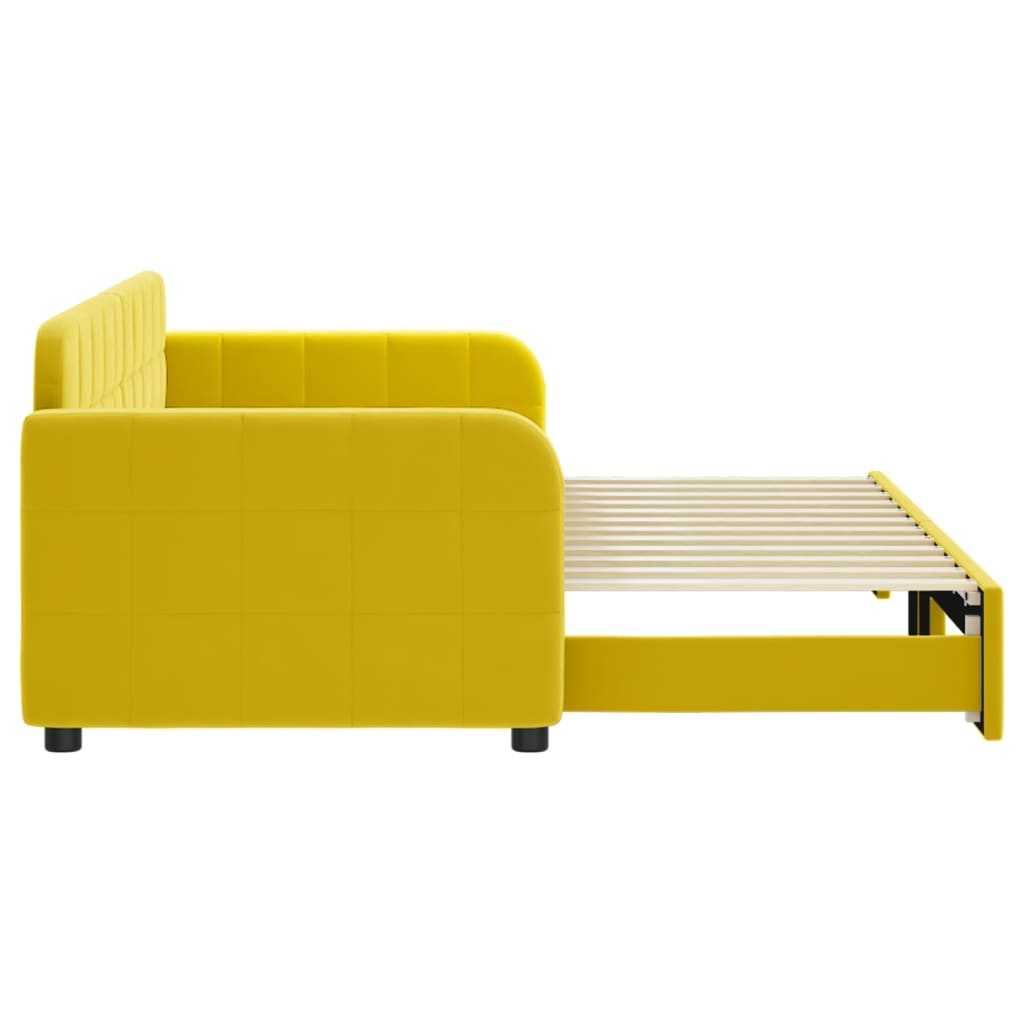 Slaapbank met onderschuifbed 80x200 cm fluweel geel
