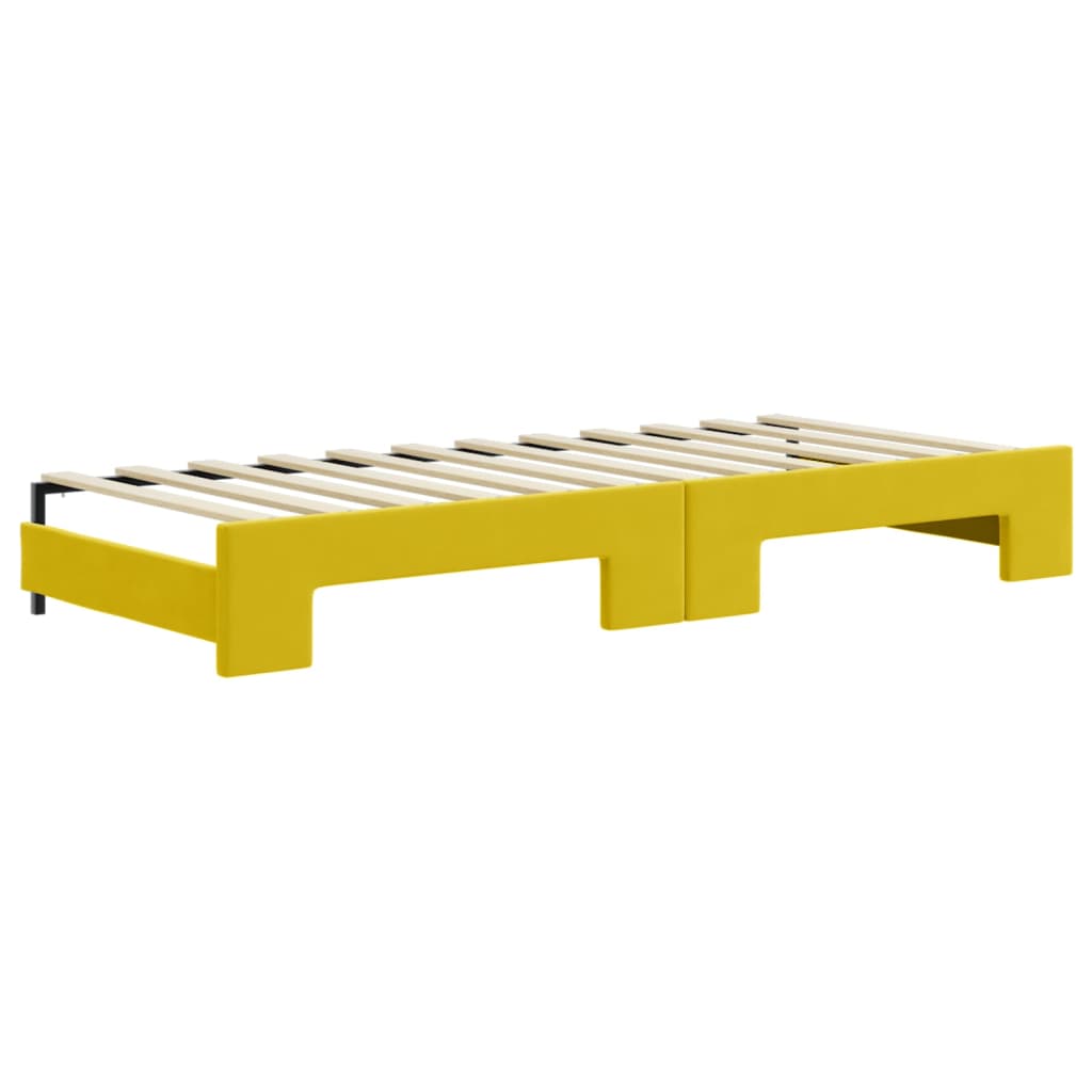 Slaapbank met onderschuifbed 80x200 cm fluweel geel