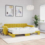Slaapbank met onderschuifbed 80x200 cm geel fluweel