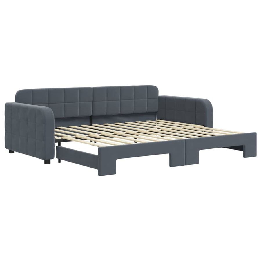 Slaapbank met onderschuifbed 90x200 cm fluweel donkergrijs