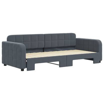 Slaapbank met onderschuifbed 90x200 cm fluweel donkergrijs