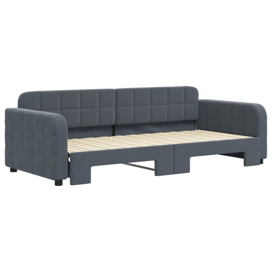 Slaapbank met onderschuifbed 90x200 cm fluweel donkergrijs