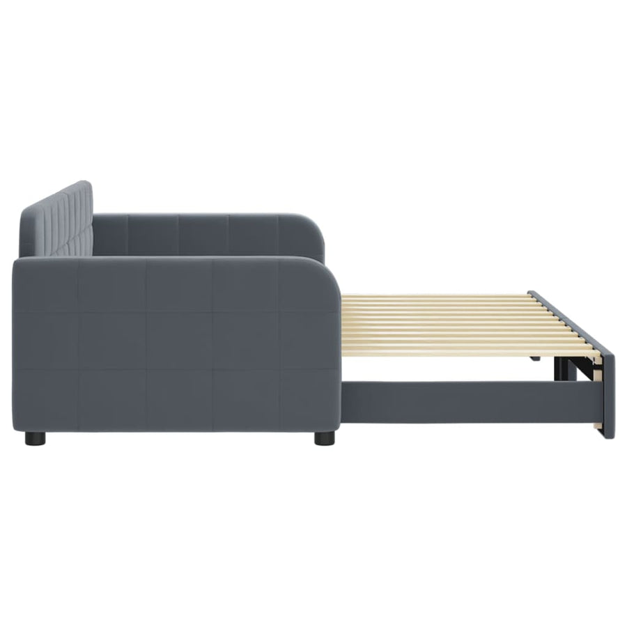 Slaapbank met onderschuifbed 90x200 cm fluweel donkergrijs