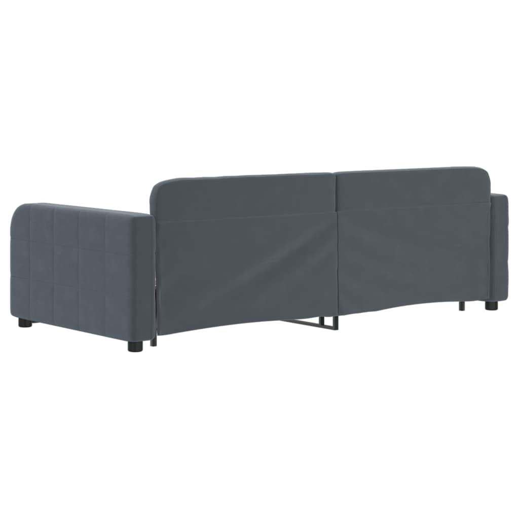 Slaapbank met onderschuifbed 90x200 cm fluweel donkergrijs