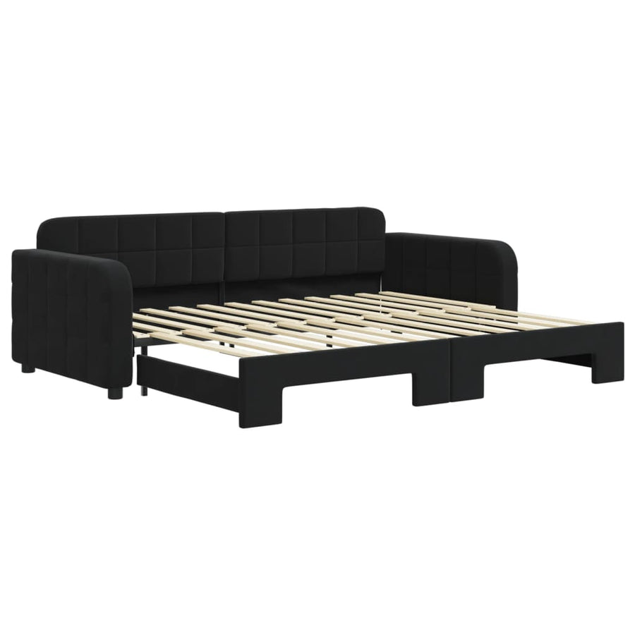 Slaapbank met onderschuifbed 90x200 cm fluweel zwart 90 x 200 cm Zwart met onderschuifbed