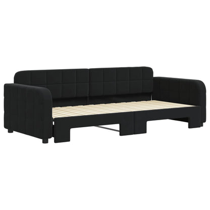 Slaapbank met onderschuifbed 90x200 cm fluweel zwart 90 x 200 cm Zwart met onderschuifbed