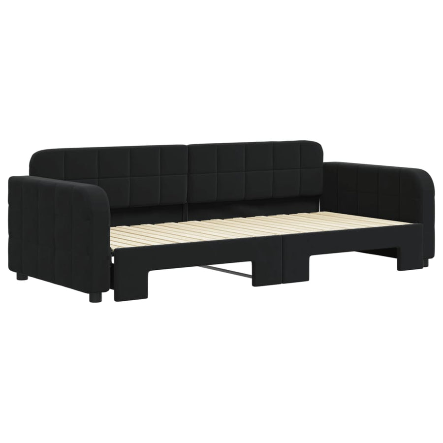 Slaapbank met onderschuifbed 90x200 cm fluweel zwart 90 x 200 cm Zwart met onderschuifbed