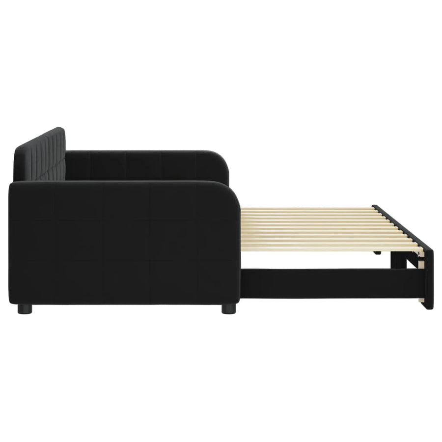 Slaapbank met onderschuifbed 90x200 cm fluweel zwart 90 x 200 cm Zwart met onderschuifbed