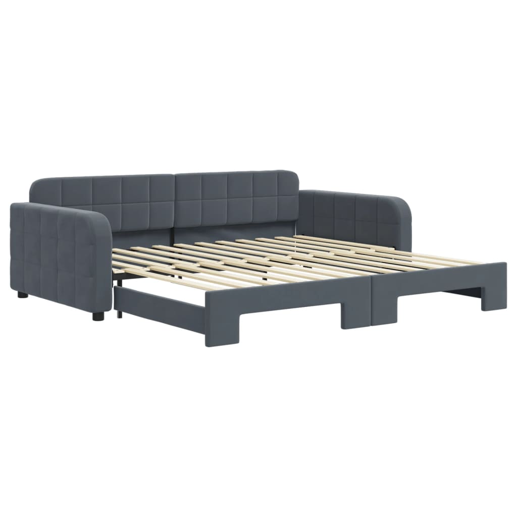 Slaapbank met onderschuifbed 100x200 cm fluweel donkergrijs