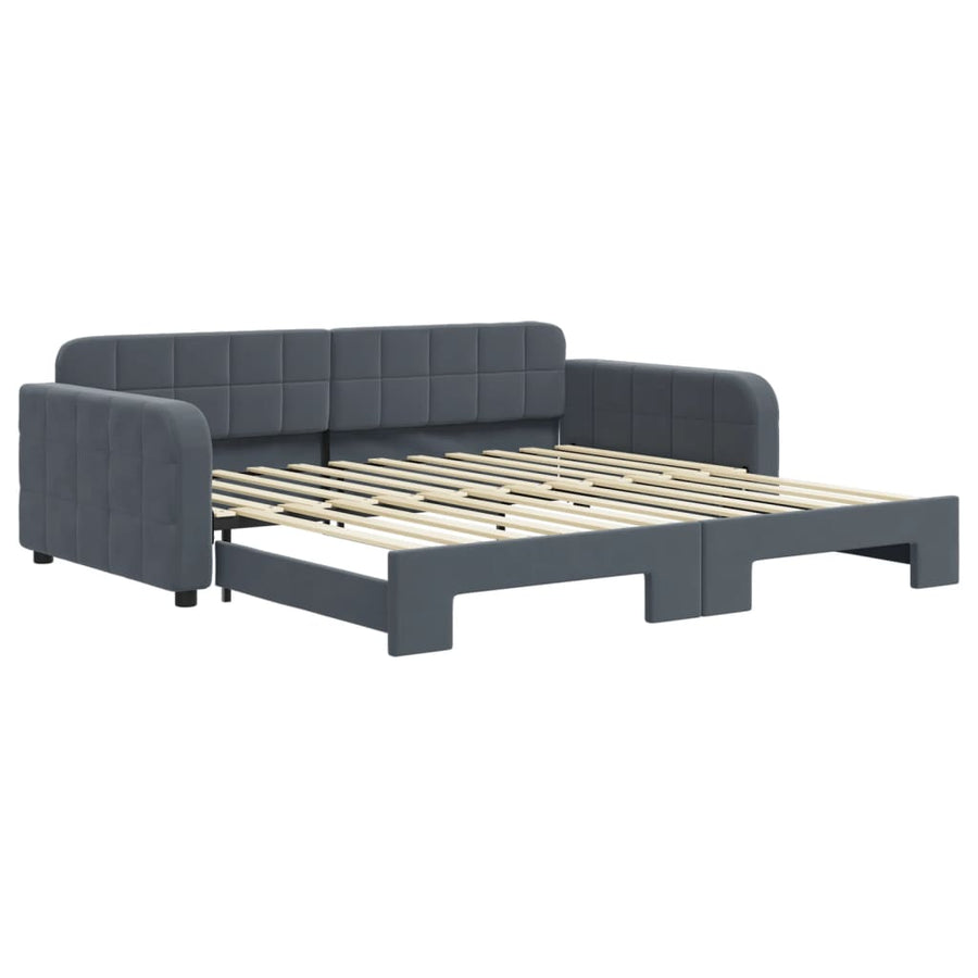 Slaapbank met onderschuifbed 100x200 cm fluweel donkergrijs