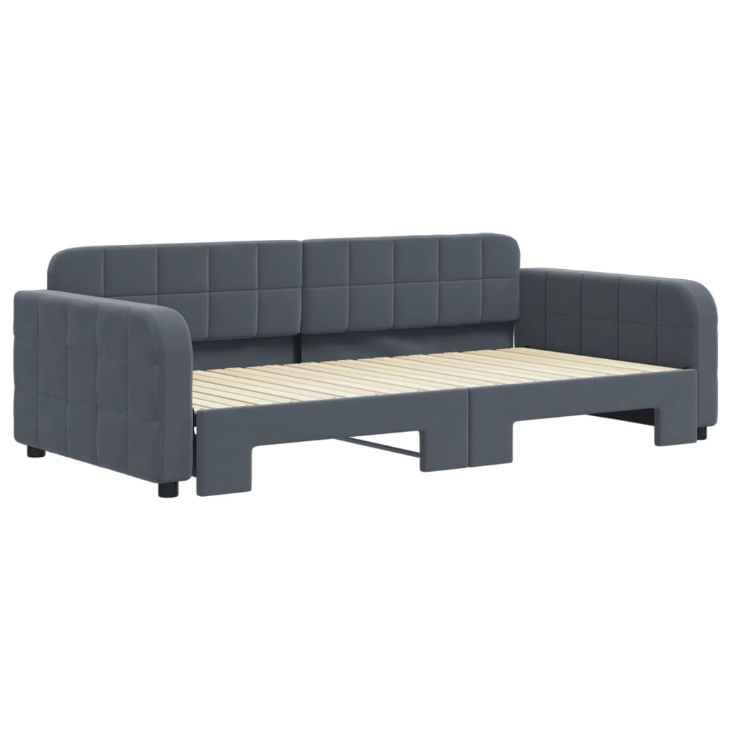 Slaapbank met onderschuifbed 100x200 cm fluweel donkergrijs