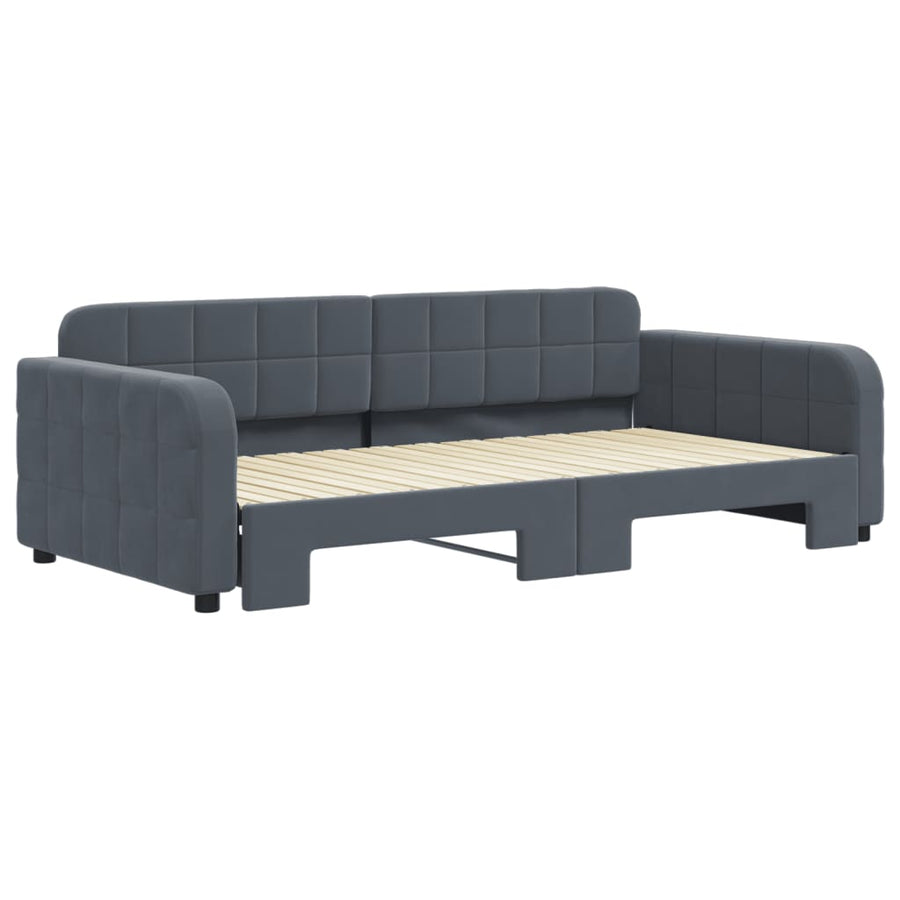 Slaapbank met onderschuifbed 100x200 cm fluweel donkergrijs