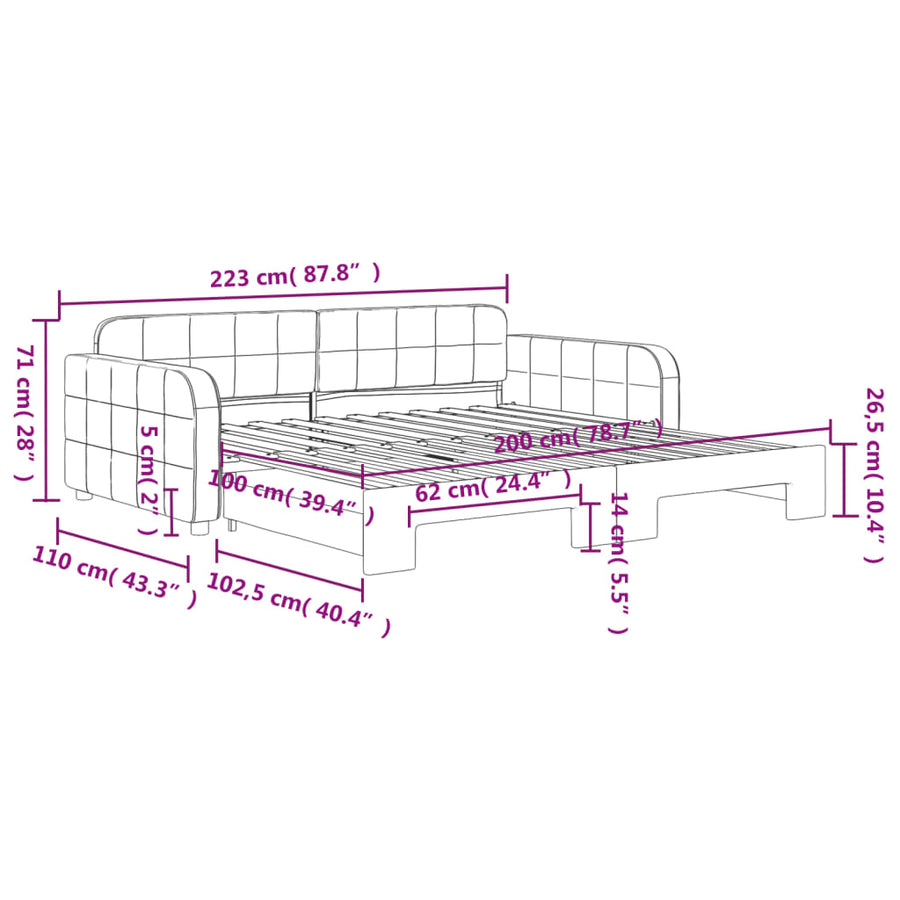 Slaapbank met onderschuifbed 100x200 cm fluweel donkergrijs