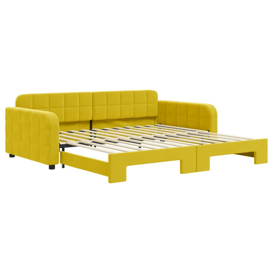 Slaapbank met onderschuifbed 100x200 cm fluweel geel