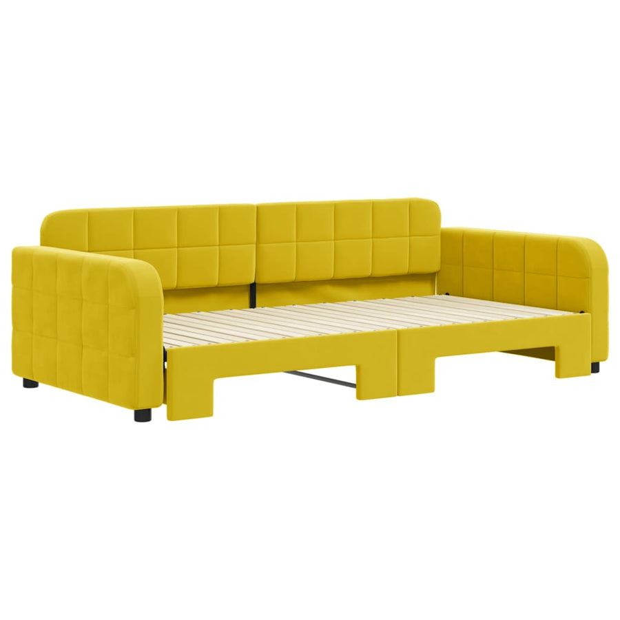 Slaapbank met onderschuifbed 100x200 cm fluweel geel