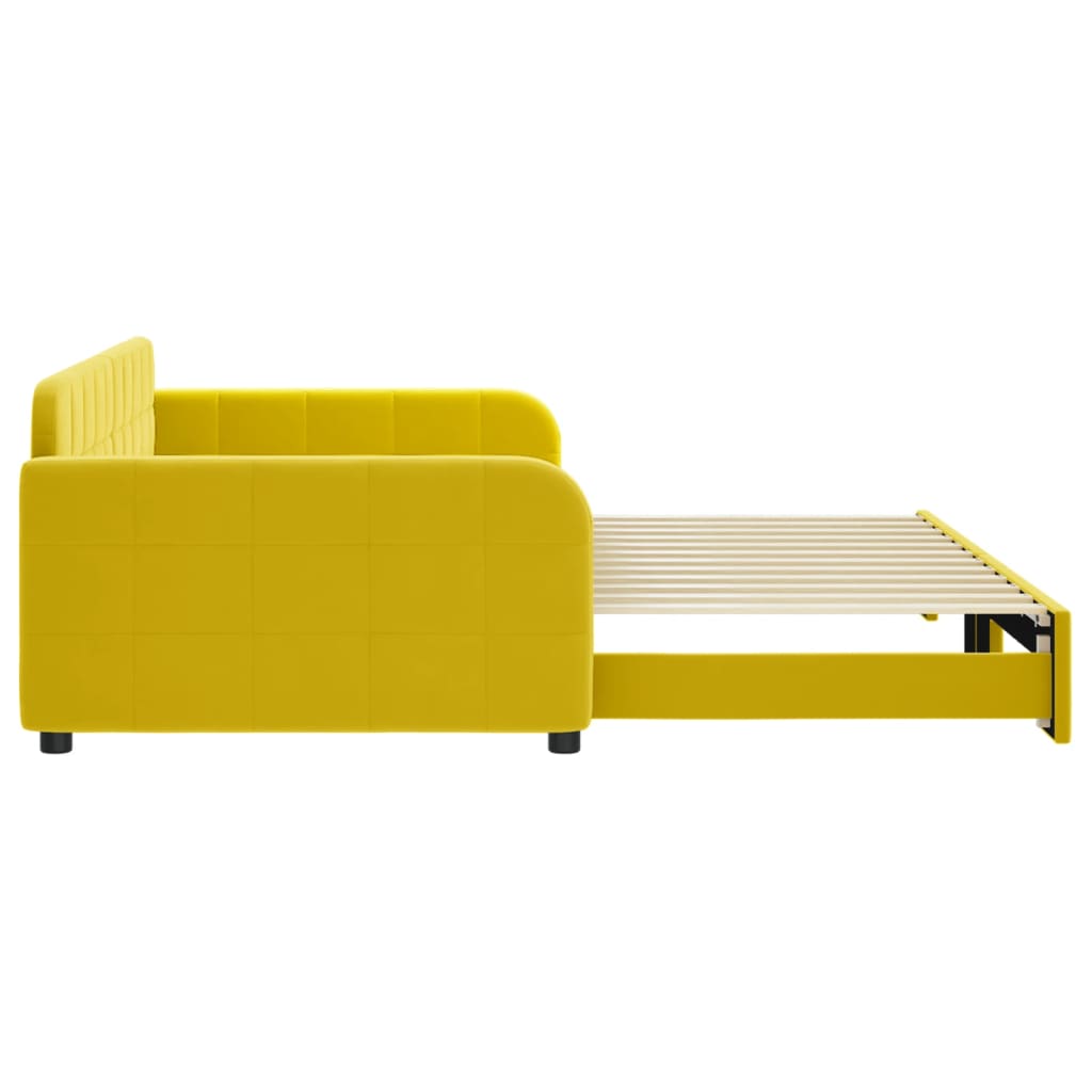 Slaapbank met onderschuifbed 100x200 cm fluweel geel 100 x 200 cm Geel met onderschuifbed