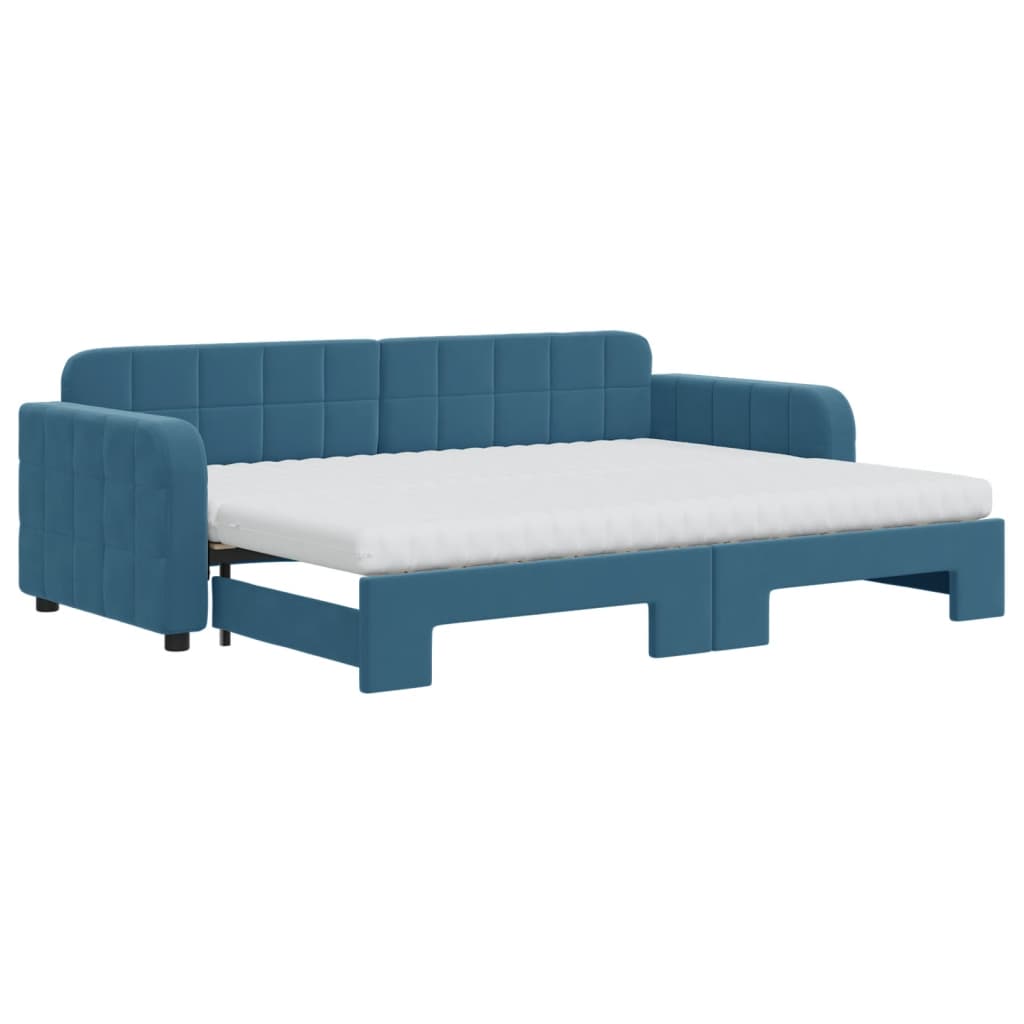Slaapbank onderschuifbed en matrassen 80x200 cm fluweel blauw