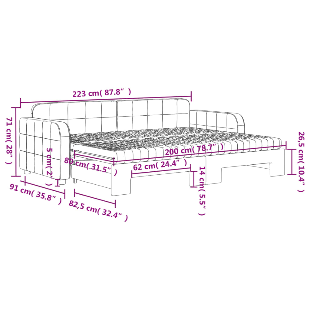 Slaapbank onderschuifbed en matrassen 80x200 cm fluweel blauw