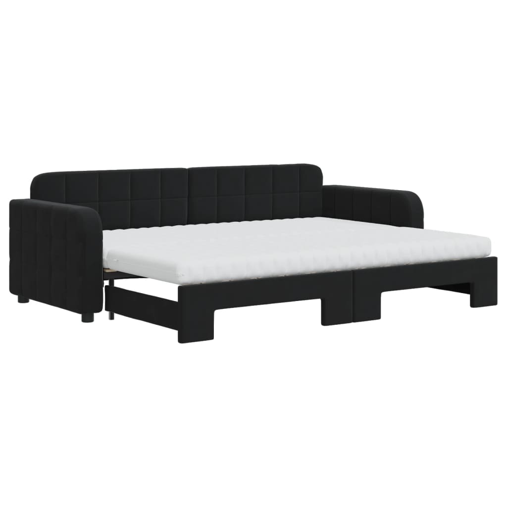 Slaapbank onderschuifbed en matrassen 80x200 cm fluweel zwart 80 x 200 cm Zwart met onderschuifbed en matras