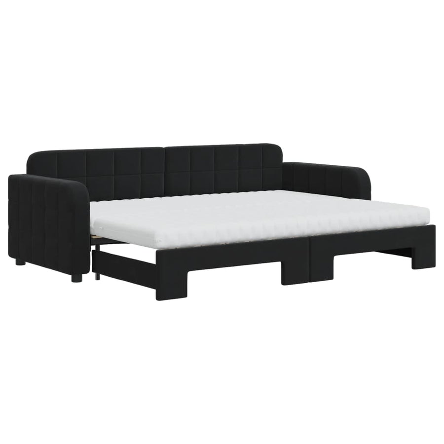 Slaapbank onderschuifbed en matrassen 80x200 cm fluweel zwart 80 x 200 cm Zwart met onderschuifbed en matras
