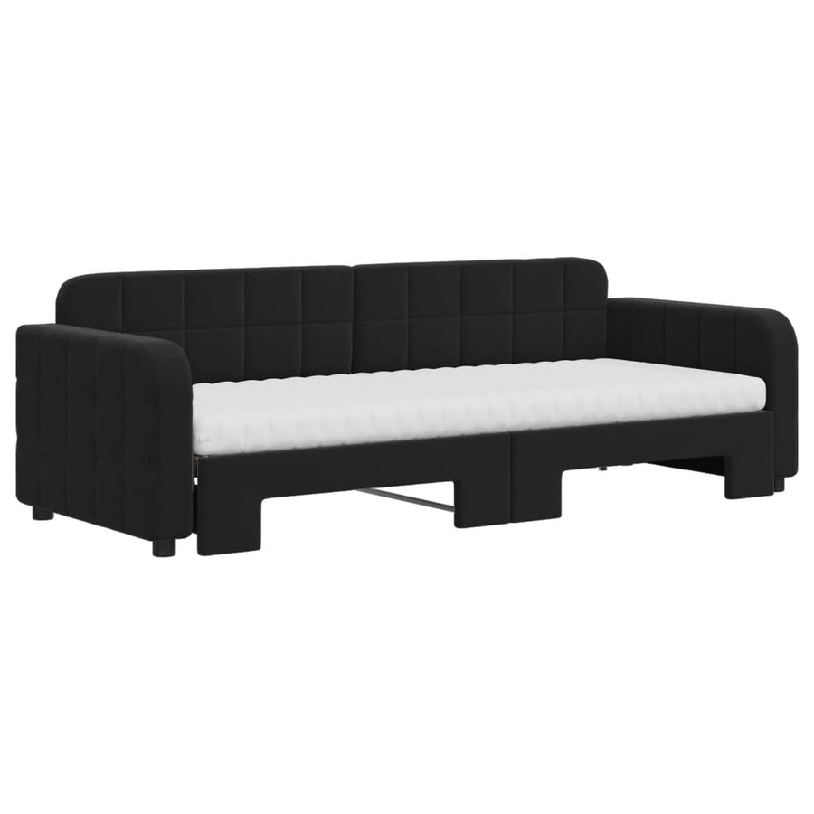 Slaapbank onderschuifbed en matrassen 80x200 cm fluweel zwart 80 x 200 cm Zwart met onderschuifbed en matras