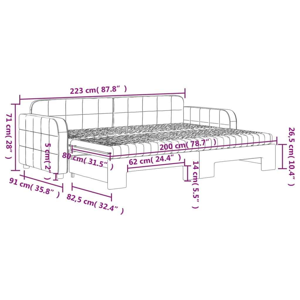 Slaapbank onderschuifbed en matrassen 80x200 cm fluweel zwart 80 x 200 cm Zwart met onderschuifbed en matras