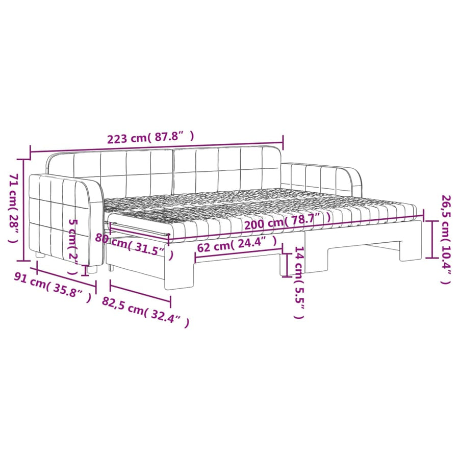 Slaapbank onderschuifbed en matrassen 80x200 cm fluweel zwart 80 x 200 cm Zwart met onderschuifbed en matras