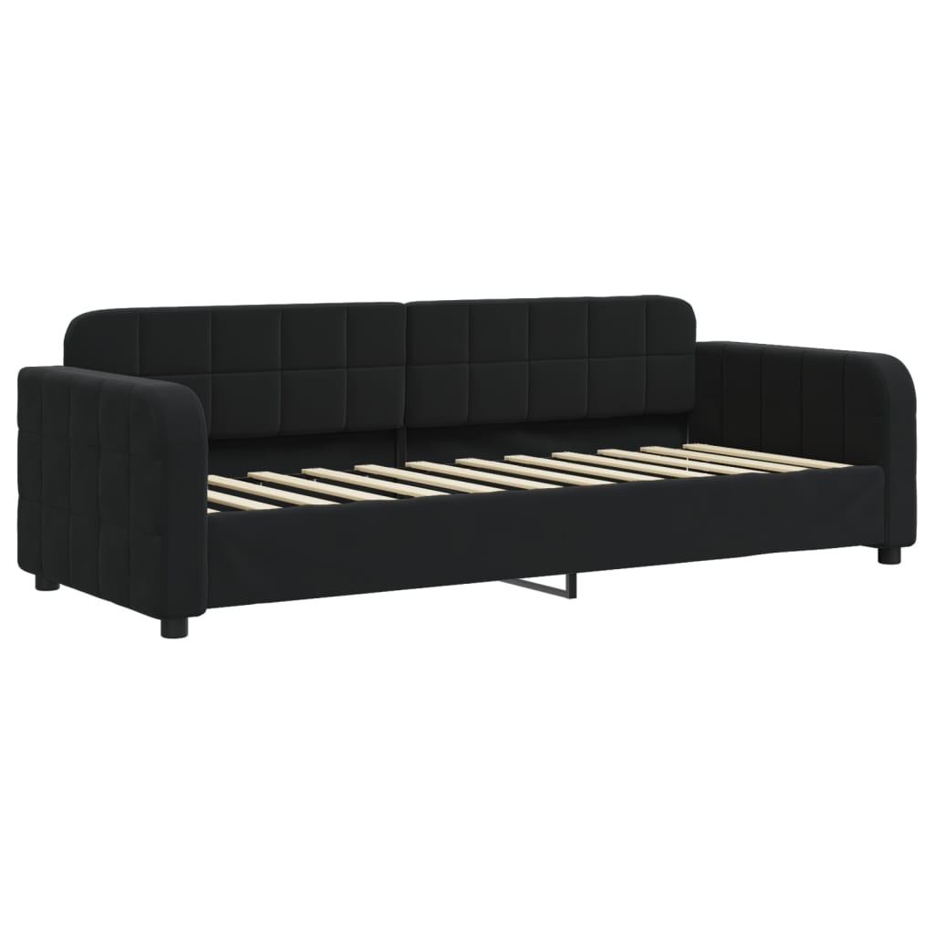 Slaapbank onderschuifbed en matrassen 80x200 cm fluweel zwart 80 x 200 cm Zwart met onderschuifbed en matras