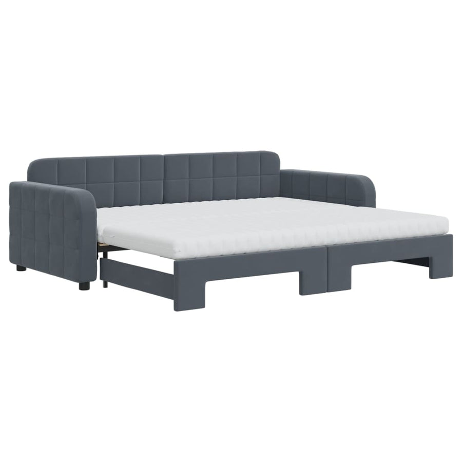Slaapbank onderschuifbed matrassen 90x200cm fluweel donkergrijs